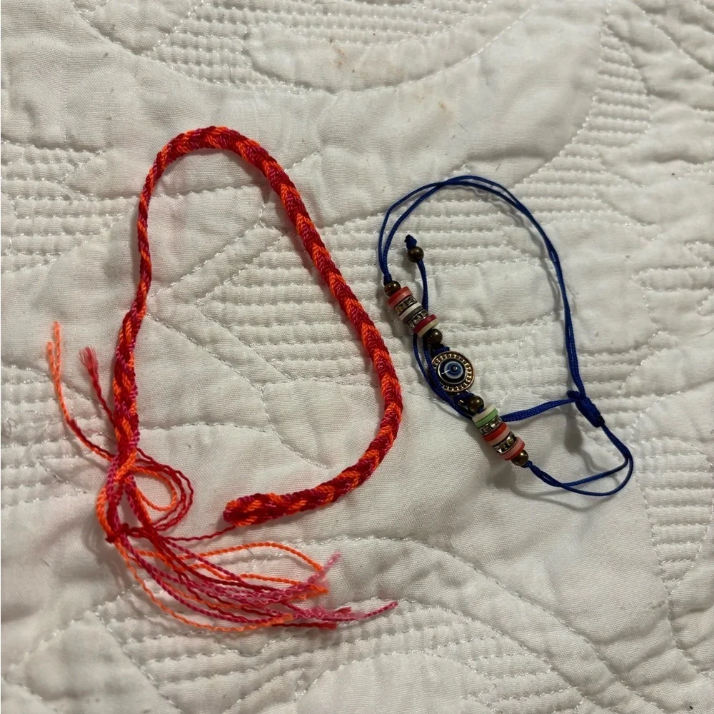 Handmade Blue Evil Eye Cord Bracelet with Multicolor Beads